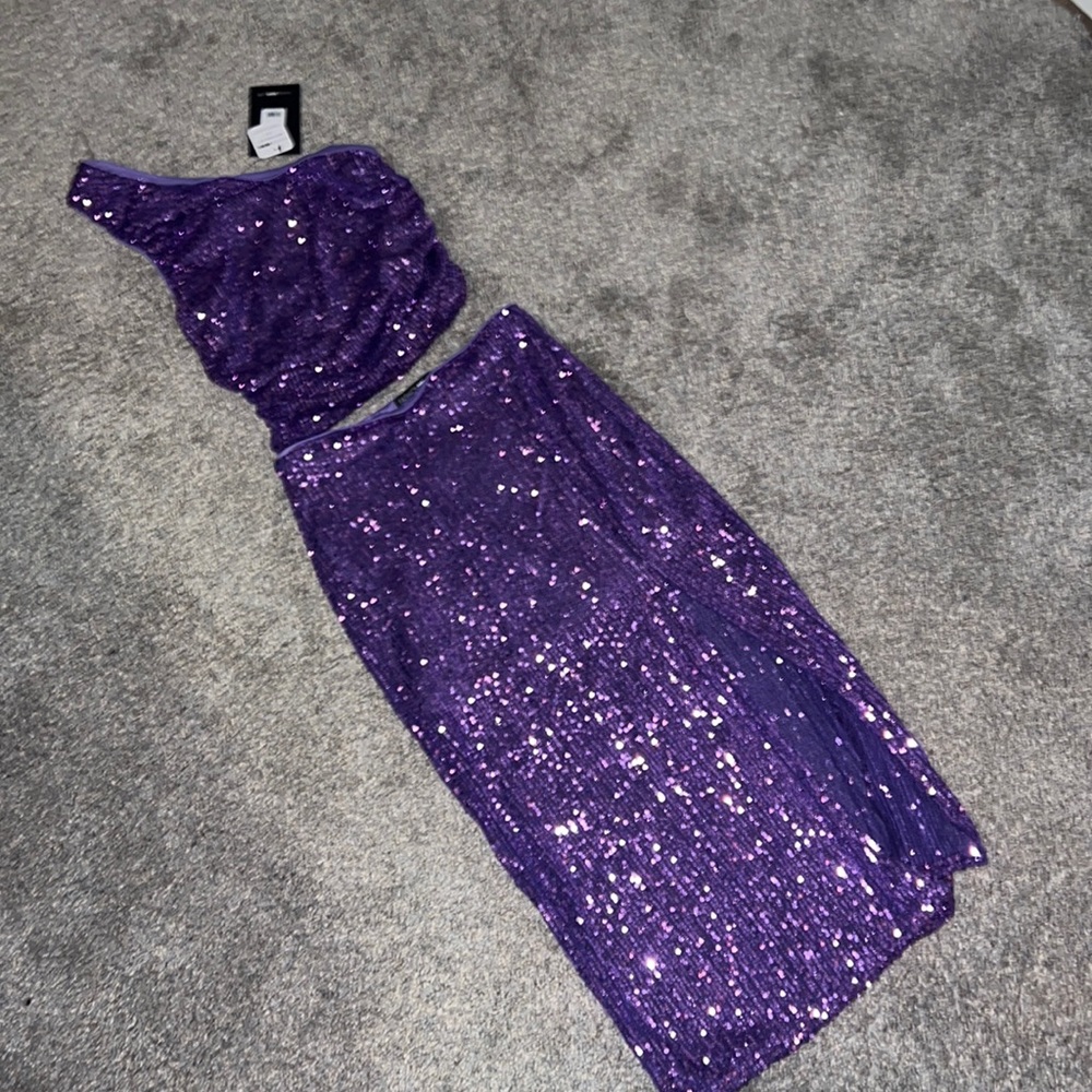 Fashion Nova: Emerson Sequin Midi Skirt Set - Purple